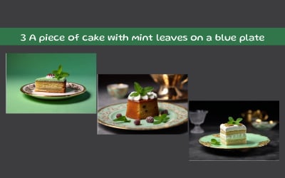 Ein Stück Kuchen mit Minzblättern auf blauem Teller