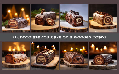 Schokoladen-Rollkuchen auf einem Holzbrett