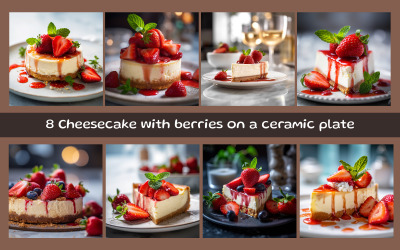 Cheesecake with berries on a ceramic plate