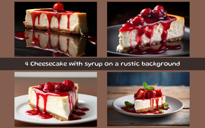 Cheesecake with suryp on a rustic background