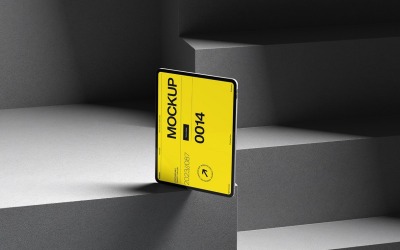Tabletmodel op moderne trapachtergrond