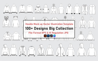 100&amp;#39;den fazla Kapşonlu teknik çizim moda düz eskiz vektör çizimi mock up şablon paketi.