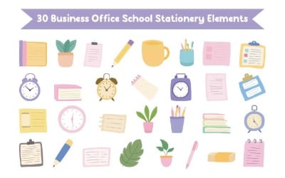 30 Business Office School Stationery Elements