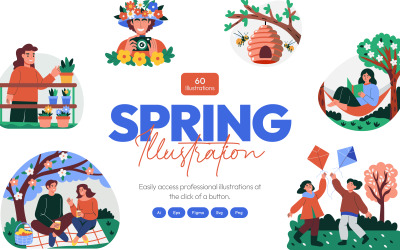 Modernes Frühlingsillustrationsset