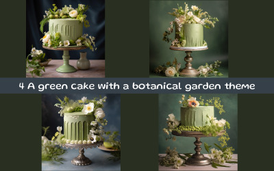 A green cake with a botanical garden theme