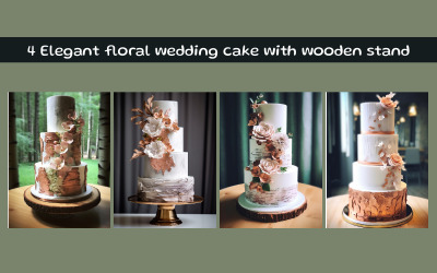 Elegant floral wedding cake with wooden stand