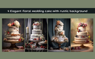 Elegant floral wedding cake with rustic background