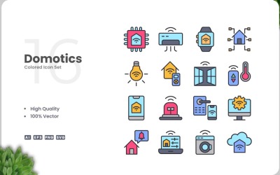 16 Domotics Colored Icons Set