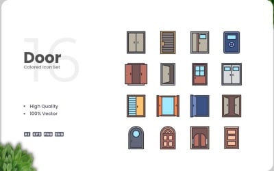 16 Door Colored Icons Set