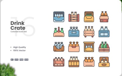 Набор из 16 цветных иконок для ящиков для напитков