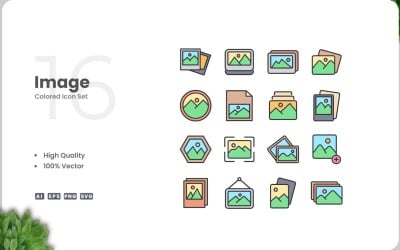 Conjunto de 16 iconos de colores de imágenes