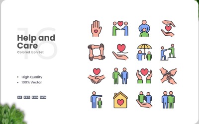 16 帮助和关怀彩色图标集