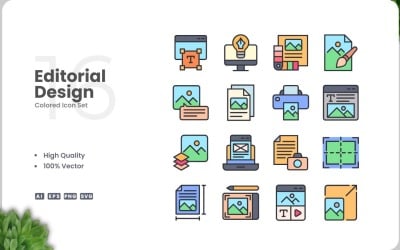 16 Editorial Design Colored Icons Set