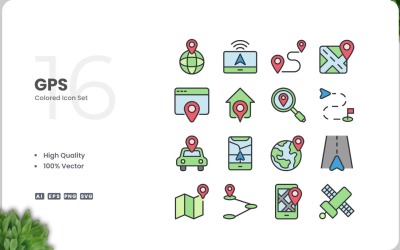 16 GPS Renkli Simge Koleksiyonu