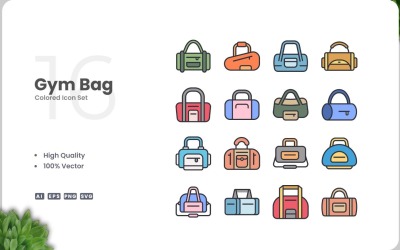 16 Gym Bag färgade ikoner Set
