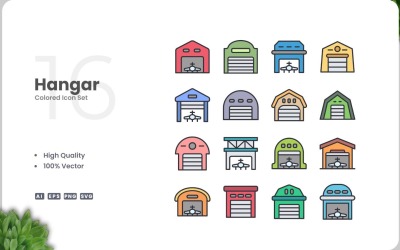 16 Hangar Colored Icons Set