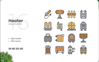 16 Heater Colored Icons Set