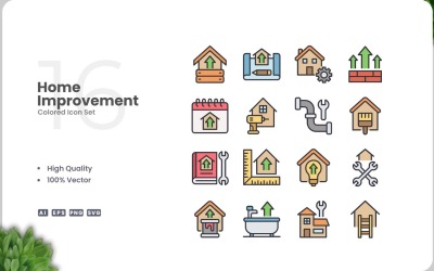16 Hemförbättring färgade ikoner Set