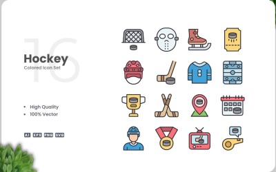 16 Hockey färgade ikoner Set