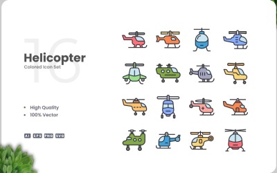 16 Hubschrauber farbige Icons Set