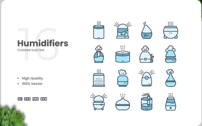 16 Humidifiers Colored Icons Set