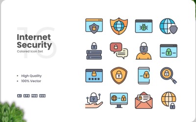 Conjunto de 16 iconos de colores de seguridad de Internet