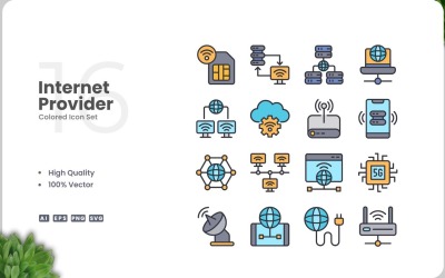 Ensemble de 16 icônes colorées de fournisseurs Internet