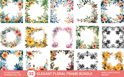 Floral Frame Design Bundle Floral Frame With Colorful Flowers Elegant Watercolor Floral Square Frame