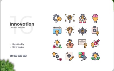 16 Innovation färgade ikoner Set