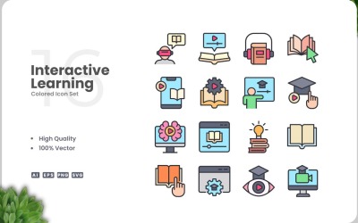 16 Interactive Learning Colored Icons Set