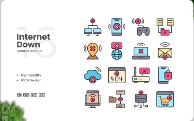16 Internet ner färgade ikoner Set