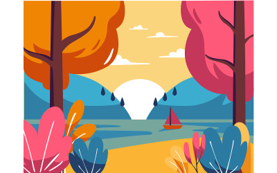 Vibrant Sunset Landscape with Sailboat