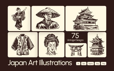 Vintage Japan Art Icon Set