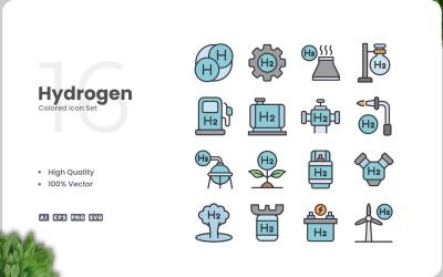 16 Hydrogen Colored Icons Set