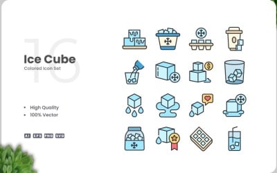 16 Ice Cube Colored Icons Set