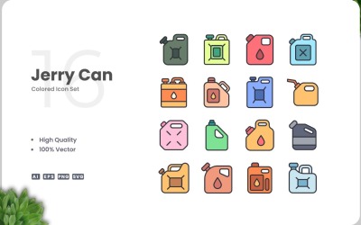 16 Jerry Can färgade ikoner Set