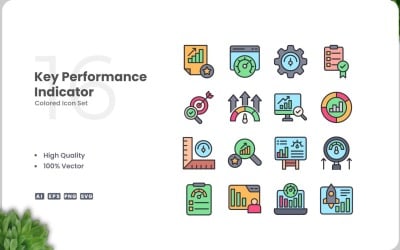 16 Key Performance Indicator Färgade ikoner