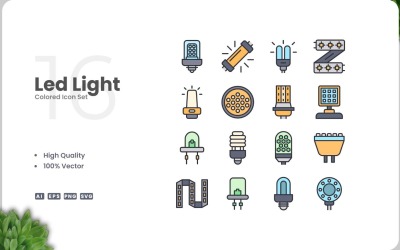 16 LED ljusfärgade ikoner Set