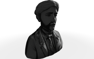 3D-model van een buste van een denker met tulband