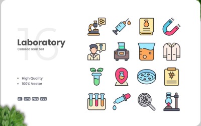 Sada 16 laboratorních barevných ikon