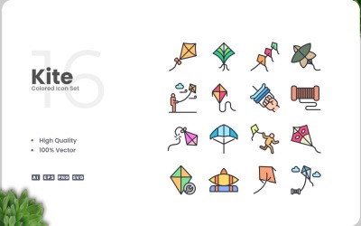 Set di 16 icone colorate aquilone