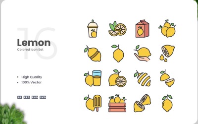 16 citron färgade ikoner Set