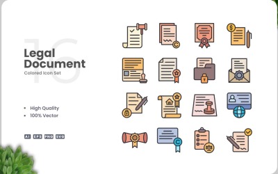 16 Juridische Document Gekleurde Pictogrammen Set