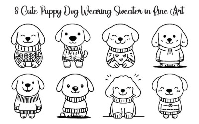 8 Söt hundvalp som bär tröja i Line Art