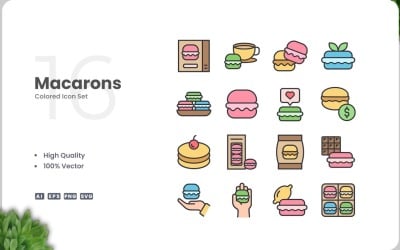 Set di 16 icone colorate di Macarons