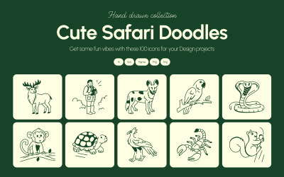 Modern Safari Doodles Icons Set