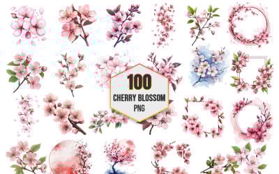 Cherry Blossom PNG Clipart Bundle, Sakura Floral Elements for Invitations, Prints &amp;amp; Designs
