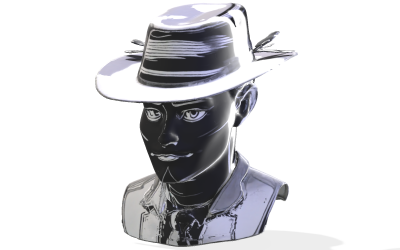 Busto de detective de cine negro, modelo 3D