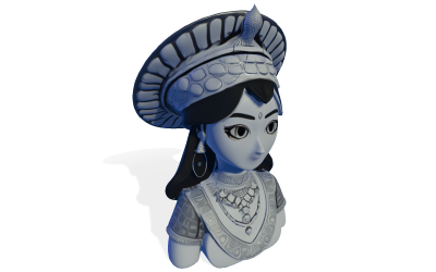 Modello 3D di busto di principessa tribale regale