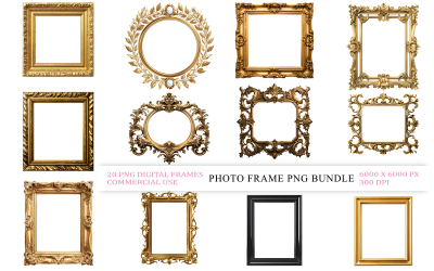 New Photo Frame Png Bundle Elegant Golden Circle Frame Black Frame Empty Picture Frame Round Frame